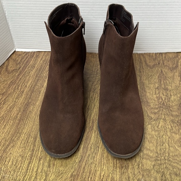 J. Jill Brown Suede Leather Ankle Boots Stacked Heel Brown Booties Size 11 - Picture 5 of 15